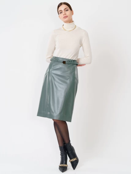 Кожаная юбка карандаш из натуральной кожи 02рс, оливковая, размер 44, артикул 85330-1