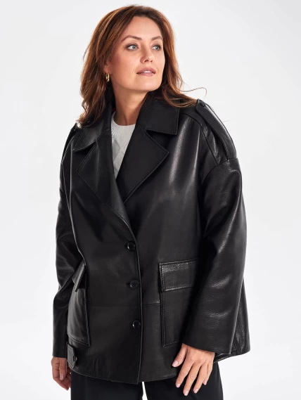 Кожаный женский пиджак оверсайз премиум класса 3068, черный, размер 44, артикул 23830-4