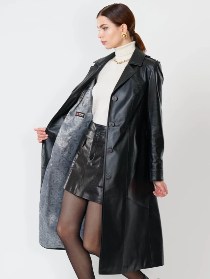 Классическое кожаное женское пальто с поясом премиум класса 3010, черное, размер 48, артикул 25610-4