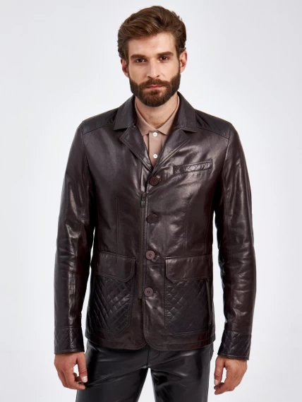 Утепленный мужской кожаный пиджак 530ш, коричневая, размер 50, артикул 29130-3