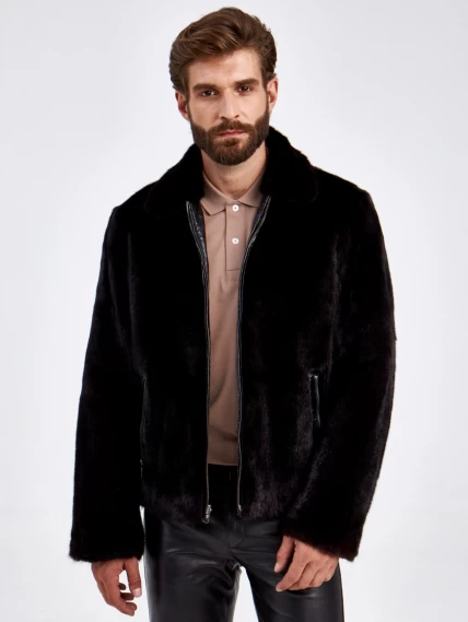 Зимняя мужская кожаная куртка из кожи морского угря двусторонняя на подкладке из меха норки 4351, черная, размер 46, артикул 29480-3