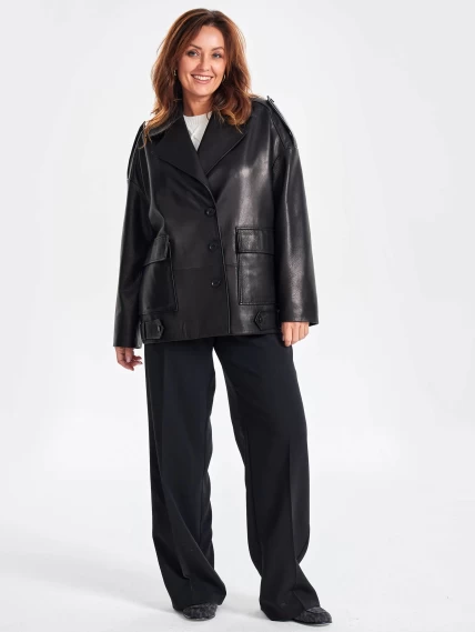 Кожаный женский пиджак оверсайз премиум класса 3068, черный, размер 44, артикул 23830-5