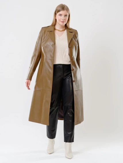 Классическое кожаное женское пальто с поясом премиум класса 3010, серо-коричневое, размер 46, артикул 25620-3