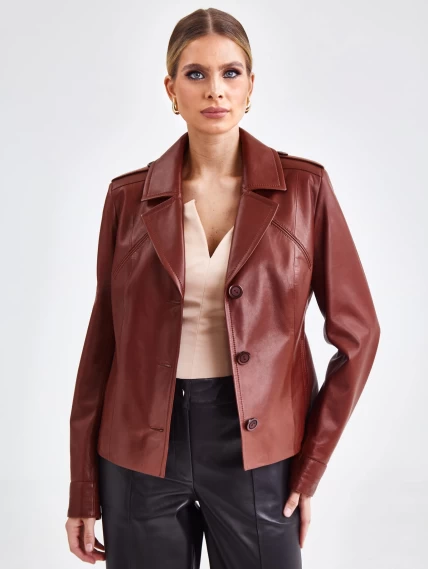 Короткая женская кожаная куртка на пуговицах премиум класса 304н, виски, размер 50, артикул 23320-3