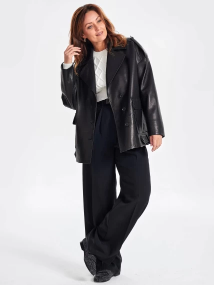 Кожаный женский пиджак оверсайз премиум класса 3068, черный, размер 44, артикул 23830-0