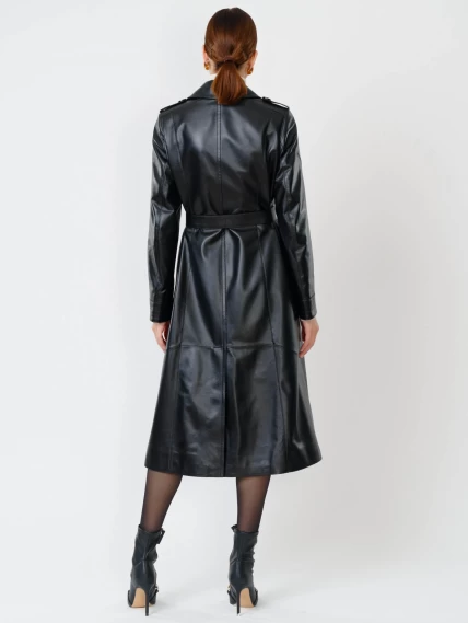 Классическое кожаное женское пальто с поясом премиум класса 3010, черное, размер 48, артикул 25610-6