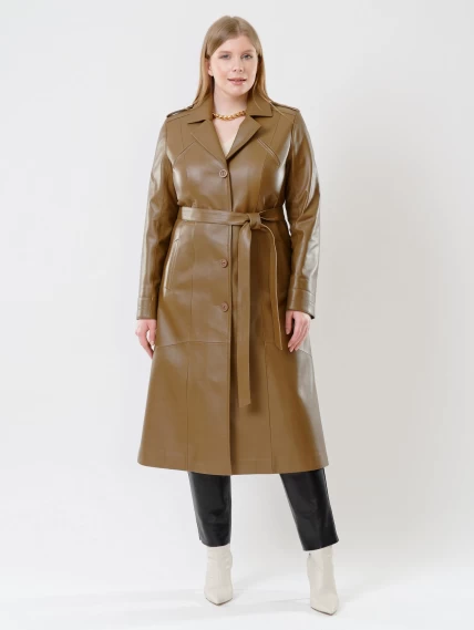 Классическое кожаное женское пальто с поясом премиум класса 3010, серо-коричневое, размер 46, артикул 25620-5