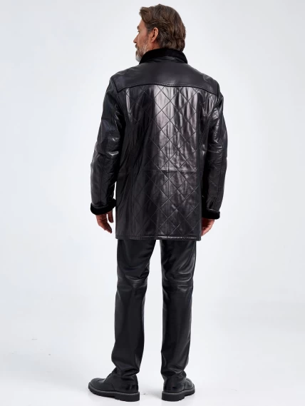 Кожаная зимняя мужская куртка на подкладке из овчины 5712, черная, размер 58, артикул 40660-2