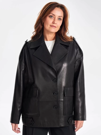 Кожаный женский пиджак оверсайз премиум класса 3068, черный, размер 44, артикул 23830-2
