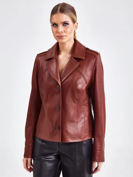 Короткая женская кожаная куртка на пуговицах премиум класса 304н, виски, размер 50, артикул 23320-0