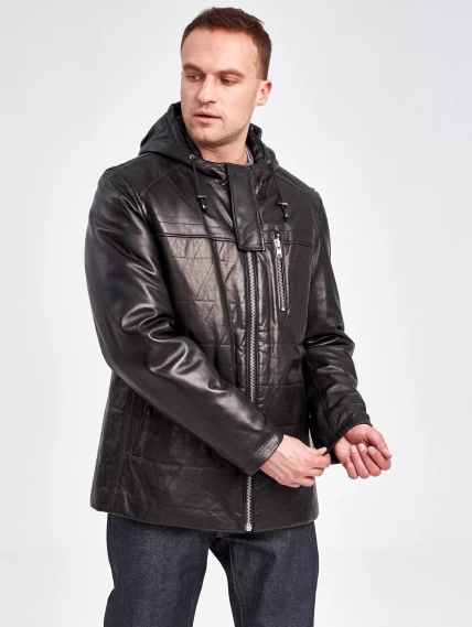 Кожаная куртка с капюшоном для мужчин 5488, черная, размер 52 , артикул 41020-0