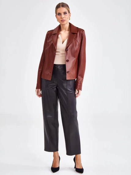 Короткая женская кожаная куртка на пуговицах премиум класса 304н, виски, размер 50, артикул 23320-1