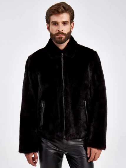 Зимняя мужская кожаная куртка из кожи морского угря двусторонняя на подкладке из меха норки 4351, черная, размер 46, артикул 29480-6
