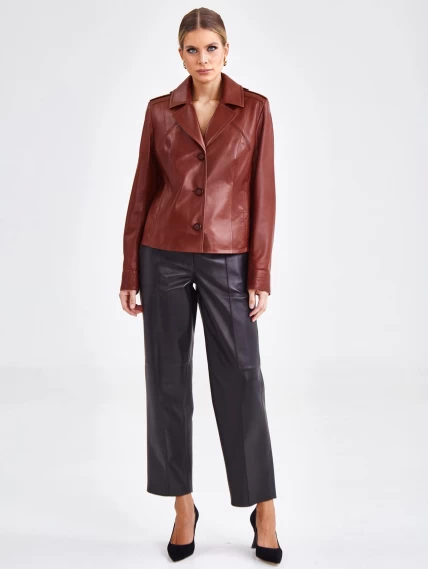 Короткая женская кожаная куртка на пуговицах премиум класса 304н, виски, размер 50, артикул 23320-6