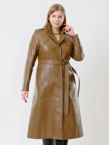 Классическое кожаное женское пальто с поясом премиум класса 3010, серо-коричневое, размер 46, артикул 25620-6