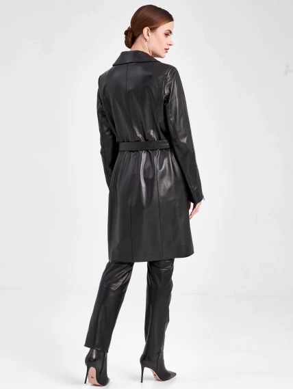 Кожаный женский плащ косуха с поясом 3017, черный, размер 46, артикул 91760-2