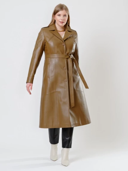 Классическое кожаное женское пальто с поясом премиум класса 3010, серо-коричневое, размер 46, артикул 25620-2