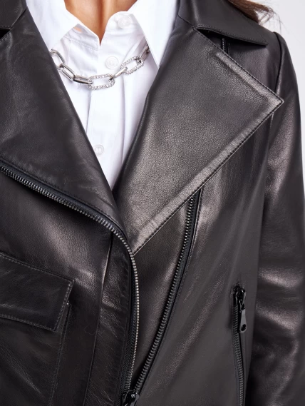 Короткая женская кожаная куртка косуха премиум класса 3032, черная, размер 44, артикул 23240-2