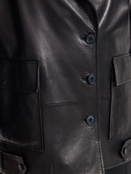 Кожаный женский пиджак оверсайз премиум класса 3068, черный, размер 44, артикул 23830-3