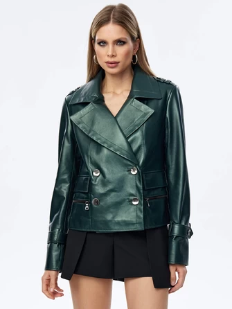Двубортный кожаный женский пиджак 3014-0