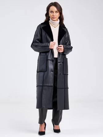 Длинное женское пальто с поясом из натуральной овчины премиум класса 2013-1