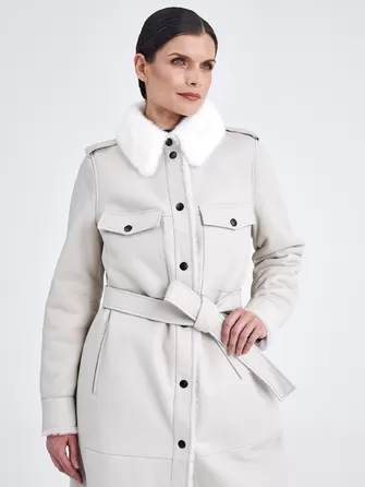 Женское пальто рубашка с воротником из меха норки премиум класса 2016-0