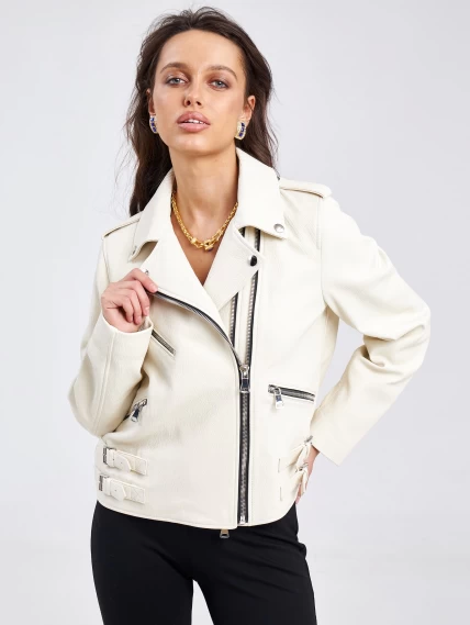 Кожаная женская куртка косуха премиум класса 3036, белая, размер 46, артикул 23170-0