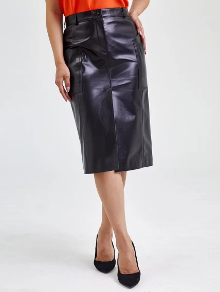Кожаная юбка прямая из натуральной кожи 10, черная, размер 44, артикул 85580-2