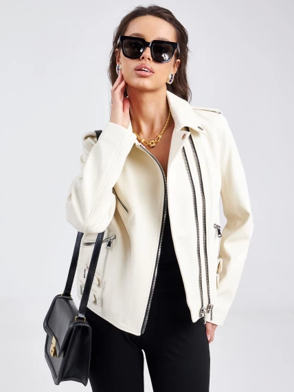 Кожаная женская куртка косуха премиум класса 3036, белая, размер 46, артикул 23170-4